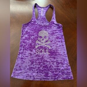 SoulCycle Purple Tank Top with Bedazzled Skull Design